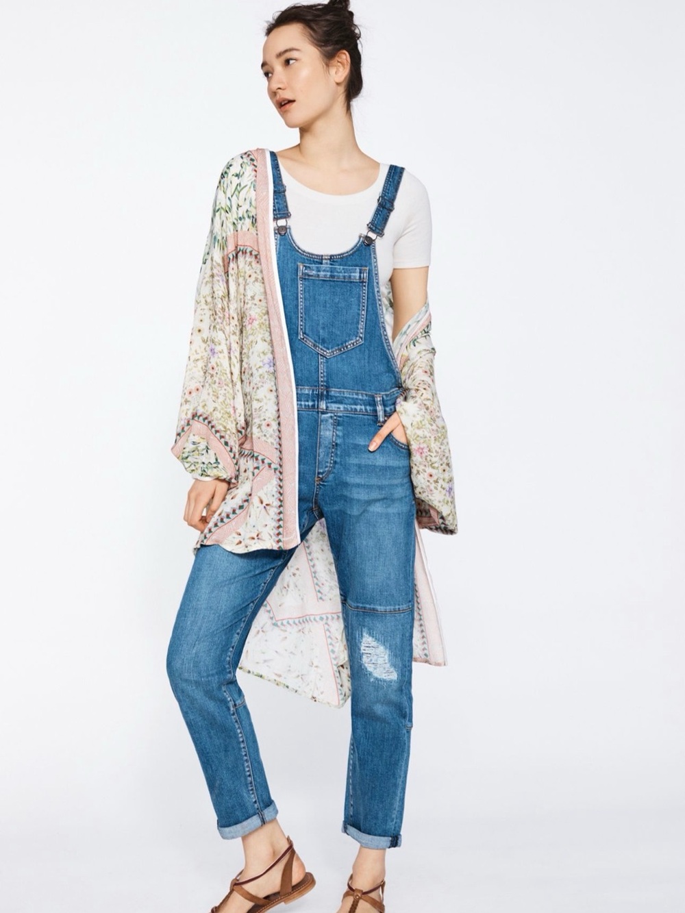 Blank London- Floral Open-Front Kimono in Soft Pink
